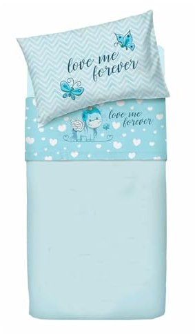 Bassetti - Completo Lenzuola Lettino in Cotone - Certificato Oeko-Tex e Stampa di alta qualità - Biancheria da Letto per Neonato o Bambino Unicorno Azzurro