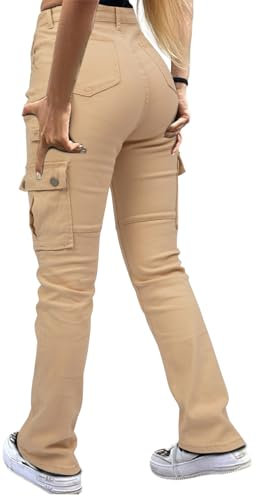 GuYongZ Cargo-Jeans für Damen, Braun, M