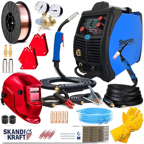 Sherman DIGIMIG 220 LCD - Soldador Inverter Profesional con y Sin Gas 200A - Sinergia - MMA, TIG Lift, Soldadura por Puntos - Regulación de la Inductancia, Memoria de ajustes, Fan-Stop - Set Premium