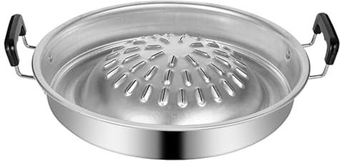 ASIAD Pan De La Parrilla Barbacoa Coreana Tailandesa, Placa Rejilla Coreana, Estufa Parrilla, Ronda para Acampar En El Hogar.,Plata,30cm