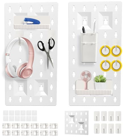 Longzhuo 15 Pcs Pegboard Combination Kit, Pegboard Wall Organizer, Pegboard Cups and Hooks, White Office Pegboards and Accessories for Office Storage Garage Craft Workshop
