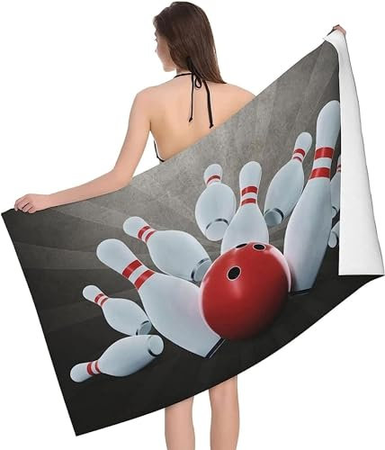 okoikfc 3D Strandtuch 200x200 cm Bowling Badetuch Groß Bowling Microfaser Handtücher Weich Schnell Trocknen Strandhandtuch Herren Frauen Badetücher, Strandtücher Strandlaken Handtuch A1449