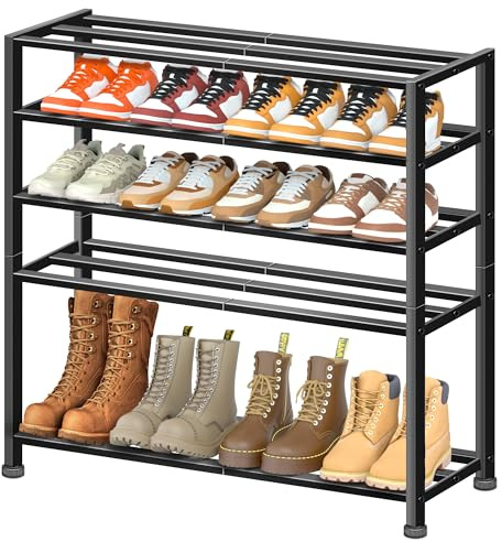 KEETDY 5-Tier Heavy Duty Shoe Rack for Garage Entryway, Stackable Shoe Organizer for 25 Pairs Men Boots, Shoe Rack for Closet Metal Shoe Storage Shelf, Floor, Hallway (Black)