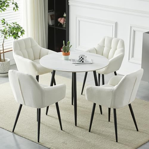 HomJoy Round Dining Room Table and Armchairs Set 4 90cm
