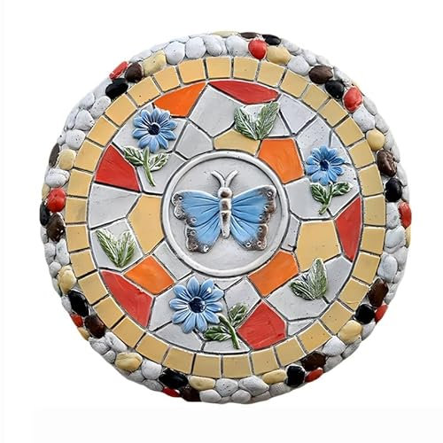 Zfmnoyev Runde Garten Trittsteine, Dekorative 3D-Trittsteine Mit Tier-Pflanzen-Kieselsteinen, Außen Gehweg-Steine, Für Rasenflächen Hinterhöfe Wege ﻿(B-35x35x2cm-B)