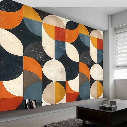 3D Tapete Retro Geometrische Farbblöcke Fototapete, 250 x 175 cm (WxH) Wandbild Wandtapete Dekorationen, für Wohnzimmer Schlafzimmer Büro, Flur, Bunt Vlies Tapete Wanddeko