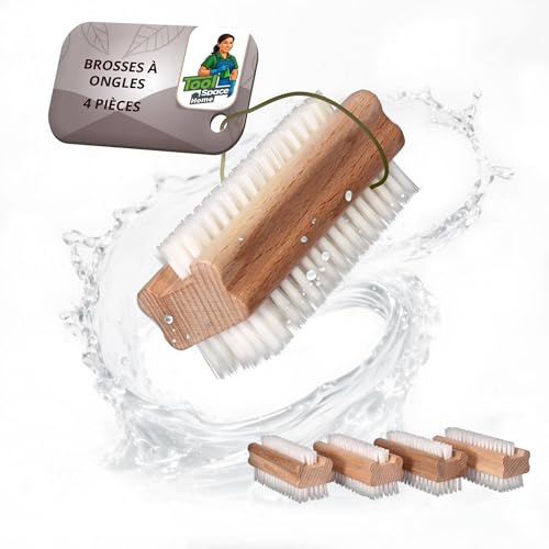 ToolSpace Nagelbürste Handbürste Holz 4 Stück Synthetische Hygienische | Faser Borsten Handwaschbürste Doppelseitig Fingerbürste Nail Brush Reinigen Schmutz- Förderung Durchblutung, Fuß- Handmassage