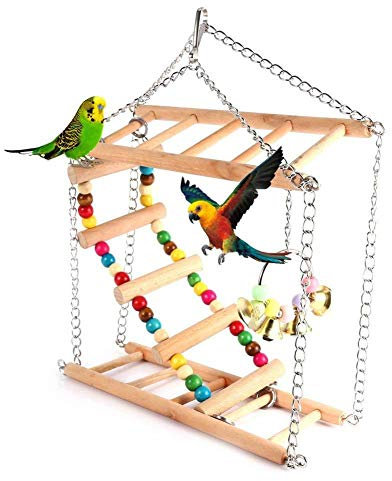 Vogel Spielplatz Kleine und mittelgroße Papageienspielzeugschaukel Wolkenleiter Kletterleiter Doppelschichttreppe goldenes sonnengraues Papageienvogelspielzeug Wellensittich Spielplatz(25x7x40cm)