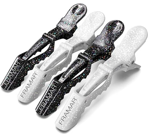 FRAMAR Abteilklammern Friseur, Haarklammer Damen, Glitzer, 4 Stück | Hair Clips For Women, Spangen für Strähnen und Styling; Haarclips mit Glitzer-Finish für Friseure