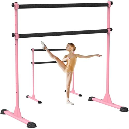 Dolibest Ballettstange Freistehend Rosa, 10 Höhenverstellbare Schwerlast Stretchstange Tanzbar mit Rutschfesten Gummipad & Stoffumwicklung für Kinder Erwachsene Zuhause Workout Fitness Yoga,120 x 71cm