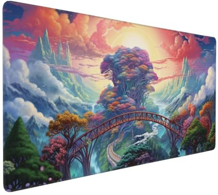 Gaming Mauspad XXL Baum Mousepad 1000x500x4mm Landschaft Verlängertes Mauspad Schreibtischauflage,Genähte Kanten Mauspad,Verbessert Präzision Geschwindigkeit Wasserdicht Geeignet für Büro und Spiele