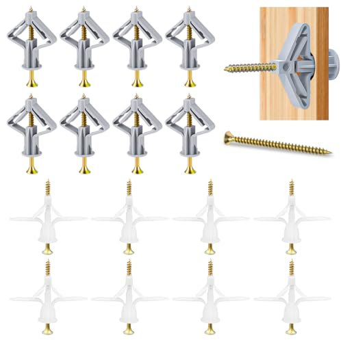 ZDNT 100 Hohlraumdübel Butterfly Gipskartondübel Set,Plasterboard Dowels Flugzeugform,Spreizdübel Hohlwanddübel,Hohlraumdübel Butterfly Gipskartondübel mit Schrauben für Gipskarton,Gipsfaserplatten
