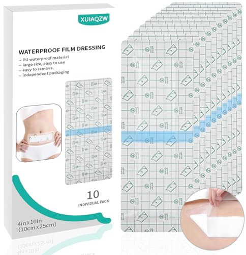 10 Pcs Waterproof Film Dressings for Large Wounds, Wound Dressings for Caesarean Section Operation After Surgery Long Incision Surgical Larger Wounds Protection (10x25cm)