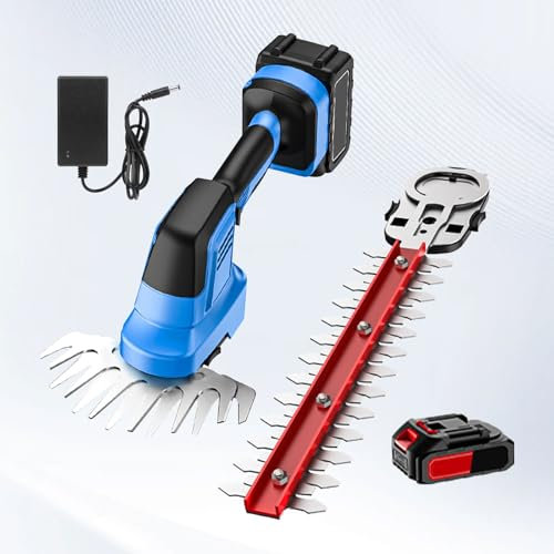 2 IN 1 Cordless Grass Shear & Hedge Trimmer with 1Battery, Electric Shrub Shear Handheld Grass Cutter with 21V Rechargeable Battery for Garden, Shrub, Grass, Lawn and Pruning (UK)