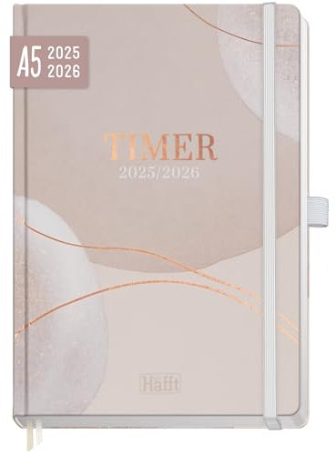 Häfft-Timer Deluxe 2025/2026 A5 (Aug 25 - Sep 26) Hardcover Schülerkalender Soft Beige Schulplaner, Schülerplaner, Studienplaner, Semesterplaner - nachhaltig & klimafreundlich