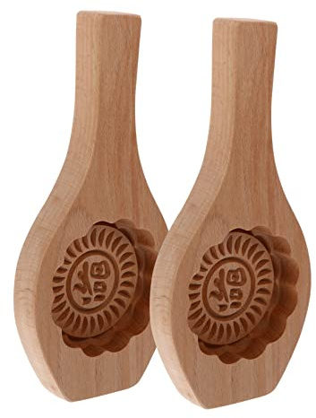 COLLBATH Moon-Cake Decoration Molds Set of 2 Wooden Molds for Baking Festive Decor