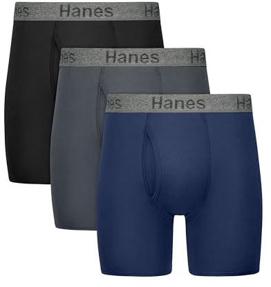 Hanes Lot de 3 Boxers pour Homme Stay Dry Pouch Performance Stretch avec Protection Contre Les fuites