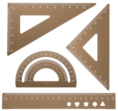 sourcing map Set di 4 righelli triangolari da 20 mm, in alluminio, geometrici, goniometri, triangolari, scala ingegneristica, kit per ufficio, casa, oro