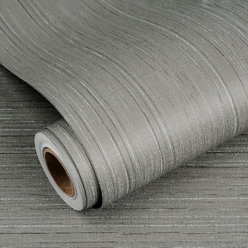 YENHOME Papel Pintado Adhesivo Efecto Lino Gris 40x500cm Papel Tapiz Autoadhesivo Gris Claro Textura de Tela Salon Oficina Contacto Papels Adhesivo Decorativo Dormitorio Vinilos para Muebles Armario