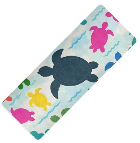 Rutschfeste Yogamatte mit Cartoon-Schildkröten-Silhouette, für Training, Naturkautschuk, rutschfest, mit Yoga-Tasche, 180 x 66 cm, Beige