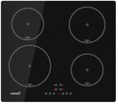 CATA Placa Inducción IB-6324E2, 4 Zonas de Cocción, Control Tactil, 9 niveles Potencia Regulable,7kW, Bloqueo Seguridad, Temporizador, Conectividad, Color Negro