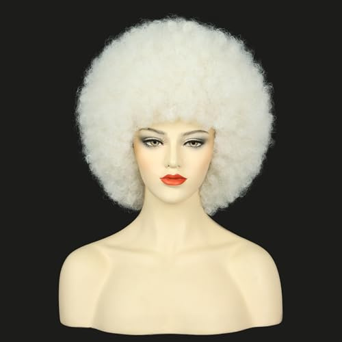 karlery Erwachsene Frauen Kurze Curly Platinum Blonde Afro Perücke | Kinky Disco Perücke Halloween Party Perücke