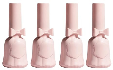 OHEETU 4Pcs 12ML Empty Pink Glass Nail Polish Bottles with Brush Cap Refillable Gel Fingernail Toenail Varnish Bottle DIY Nail Art Samples Containers Vials