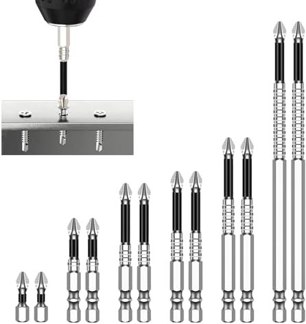 Xumann 12 Pcs High Hardness Magnetic Screwdriver Drill Bit Set, Anti Slip Magnetic Drill Bits Set 25 50 65 70 90 150mm