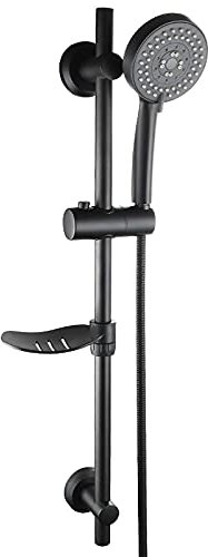 ERSINIAN Barre de Douche coulissante réglable en Acier Inoxydable, Fixation Murale Noire, avec Support de pommeau de Douche réglable, douchette à Main et Flexible de Douche.