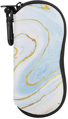 MoKo Brillenetui - [Ultra Lightweight] Neopren Reißverschluss Sonnenbrille Tasche mit Gürtelclip für Brillen, Rahmen, Tragbare Case für Schlüssel, Bleistifte, Karten, Marmor Hellblau
