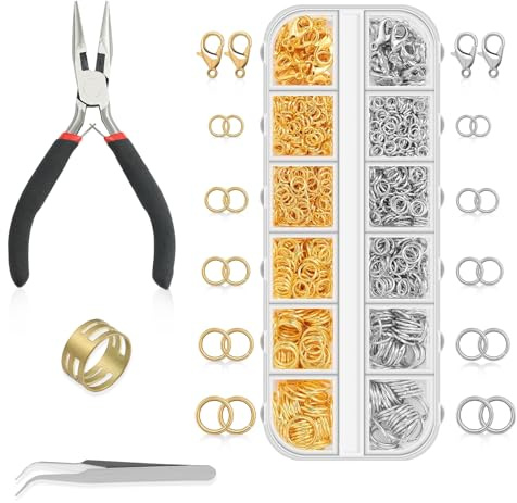 Anillos de Salto Abiertos de Metal, 1143 pcs Anillas de Cierre Langosta Oro y Plata Cierres para Pulseras 4/5/6/8/10 mm, con Caja de Almacenamiento para Fabricación de Joyas DIY Accesorios