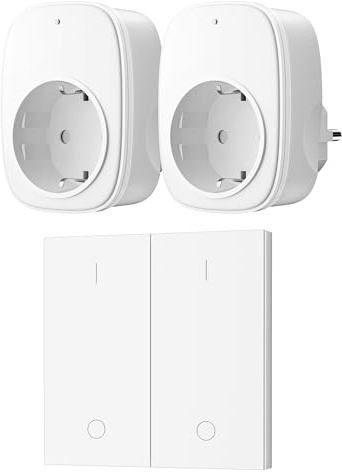 DEWENWILS Enchufes con Control Remoto, 2 Enchufes + 1 Interruptor de Pared, Plug & Play, Alcance 30 m, Material Ignífugo, Sin WiFi, con Protección Infantil, 3680W 16A, Blanco