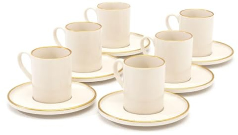 Kitchen Life Barista-Style Espressotassen Set – 12-teilig – 100 ml – Aus Porzellan mit Goldrand – Für stilvolle Kaffeepausen – Geschenkidee für Genießer