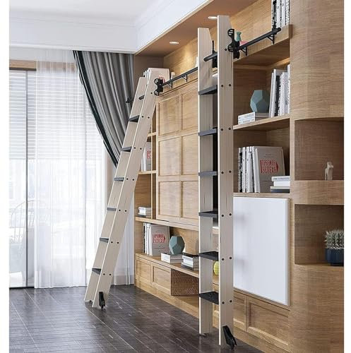 Kit de matériel pour échelle coulissante rétractable rustique noir avec roulettes supérieures et roues de sol avec freins en acier robuste pour un roulement fluide (échelle non incluse)