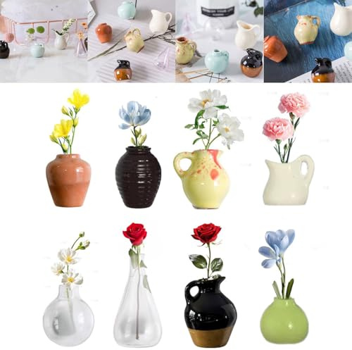 Auriselle 8 Pezzi Mini Vaso Magnetico da Frigorifero 3D Vaso in Ceramica Magneti da Frigorifero Fai Da Te Colorati e Carini per Decorazioni Domestiche, Ufficio, Soggiorno