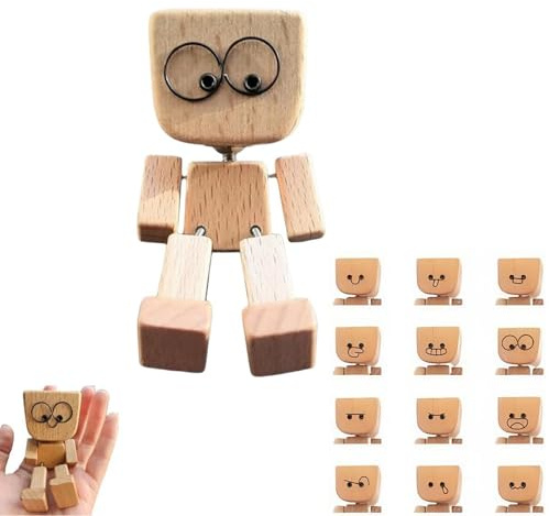 Wackelfigur Auto Holzfiguren, Charmante Kleine Holzfigur aus 12 Magnetischen, Wackelnde Holzfiguren Ornament, Lustige Wackelkopf-Auto-Armaturenbrett-Dekors für Schreibtische, Schränke und Bürotische