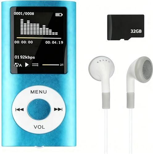 MP3/MP4 Lecteur de Musique HiFi Portable sans Perte avec, Bleu, with 1.8 inch LCD Screen and Memory Card Slot,Max Support 32GB Memory Card,Appareil Multifonctionnel pour Sport et Enfants