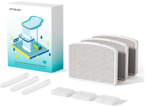 PETGUGU 3 PCS Filtres Fontaine à Eau Chat, Système de Filtration à 8 Couches, Compatible avec PF1/PF1L, Élimine Les Impuretés et Les Odeurs, Purifie l'eau