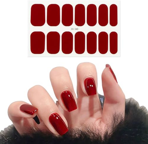 YUVKIN 14 pezzi Pellicola per unghie in gel UV autoadesiva, Unghie Adesive UV, Smalto Adesivo per Unghie UV, Smalto Rosso Semipermanente, Smalti Gel, Gel Couture (Rosso Caldo)