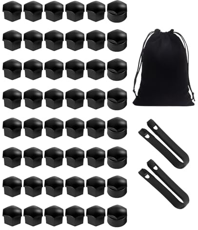 hommova 17mm Wheel Nut Covers, 48 Pcs Black Universal Wheel Bolt Caps (40 Standard Ones 8 Locking Ones) with Removal Tool for Most Car