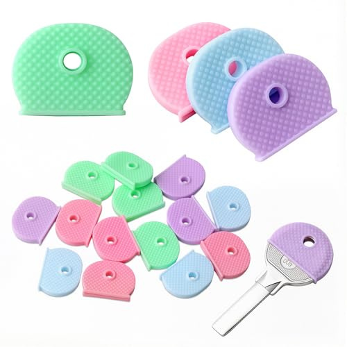 20 Pcs Key Covers Caps, Soft Silicone Key Identifiers Covers with Textured Grip for Steady Grip, Stretchy Key Caps for Standard House Keys (Not Suitable for Odd-Shaped Keys), 4 Colors