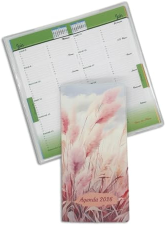 Nemau - Agenda de Poche 2026 - Format Compact – 64 Pages – Couverture en Gomme Expansée – Fabrication Française – Petit Agenda Pratique Pour Sac, Poche, Bureau et Déplacements - Décor Pampa