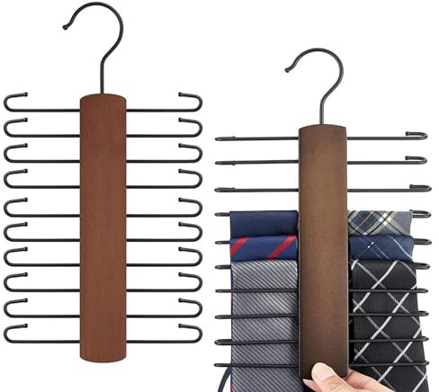 Dwitkul Lot de 2 Porte Cravates en Bois Rotatif 360° avec 20 Barres Antidérapante Rangement Cintre Ceinture pour Cravates Ceintures Echarpes Accessoires