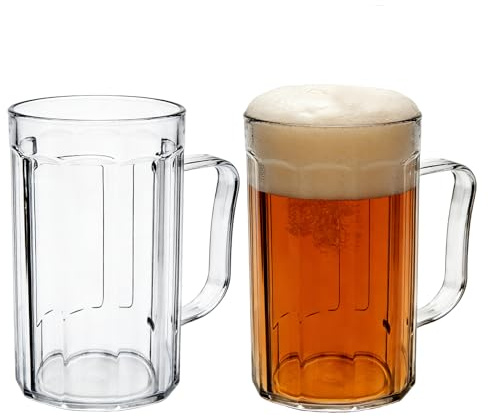 Bqkroa Biergläser: 2 Stück 500ml Biergläser mit Henkel, Transparent Halber Liter Bierkrug, Klassische Biergläser für Hausbar und Feier, Bierkastenkühler für Bierliebhaber, Bierstiefel mit Henkel