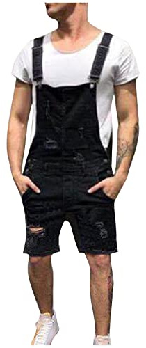 Men's Denim Overalls Shorts Summer Short Dungarees with Pockets Slim Fit Bib Shorts Adjustable Straps Workwear Casual Skinny Short Jeans Fashion Jumpsuit for Working Gardening