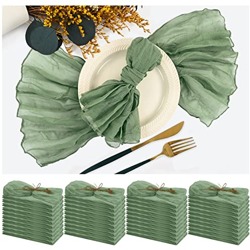 42 Pack Gaze-Käsetuch-Servietten 50 x 50 cm Salbeigrüne geknitterte Dinner-Servietten, rustikale Boho weiche Stoffservietten für Hochzeit Party Event Tischdekor