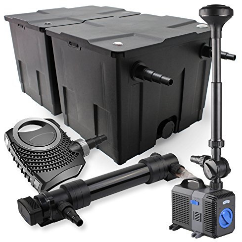 SunSun Komplettset: CBF-350B Teichfilter bis 60000L Teichfilteranlage Durchlauffilter, NEO10000 Teichpumpe 10000l/h 80W, CUV-636 Teichklärer UVC Klärer mit 36W, CTP-5003 Springbrunnenpumpe 5000l/h 30W