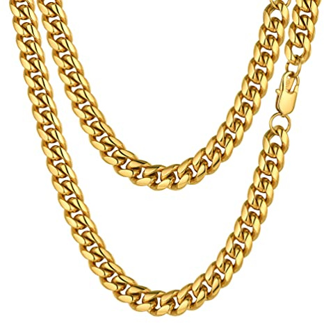 PROSTEEL Herren Halskette Edelstahl massiv Panzerkette Wasserfest Kette | Kubanische Gliederkette für Alltag/Party, Hip pop Halskette in Silber/Schwarz/Gold，4.8/6/10/14mm Breite Kettelänge 46-76cm