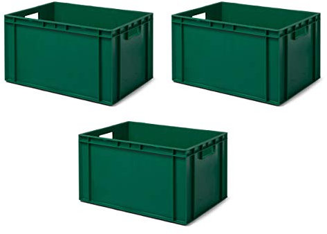 1a-TopStore 3 Stk. Transport-Stapelkasten TK632-0, grün, 600x400x320 mm (LxBxH), aus PP, Volumen: 61 Liter, Traglast: 60 kg, lebensmittelecht, made in Germany, Industriequalität