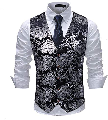 Allthemen Chaleco de traje de paisley para hombre Chaleco de un solo pecho Vestido Slim Fit Botón abajo Formal